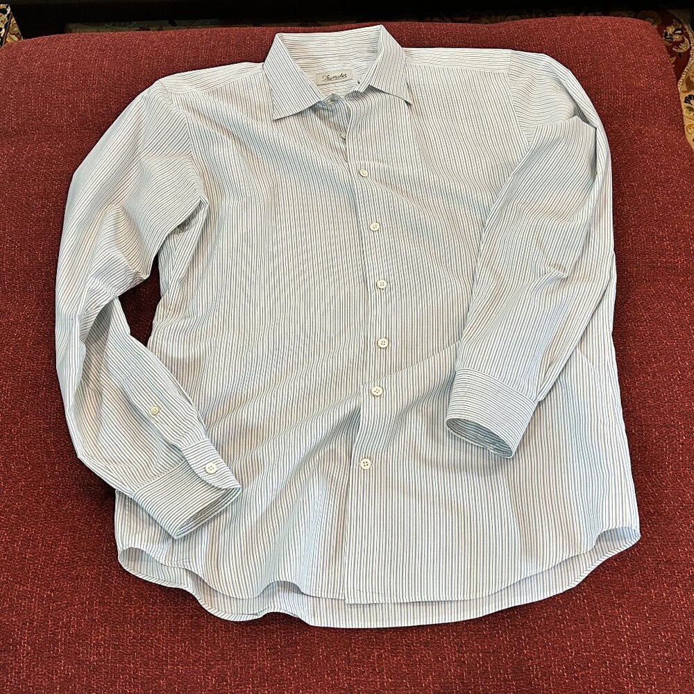 Trumaker (custom clothier), L/XL, White with Blue and Olive Stripes